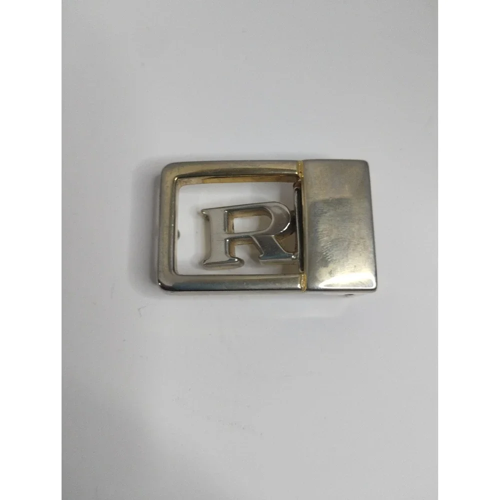 Vintage Two Tone Metal Letter R Initial Monogram Belt Buckle Silver Gold‎ Tone
